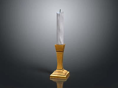 White Candle With Gold Pedestal Stand For Elegant Decorative 3d model