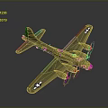 Olive Green Vintage Fighter Plane Model With Four Propellers And White Star Insignia On Wings