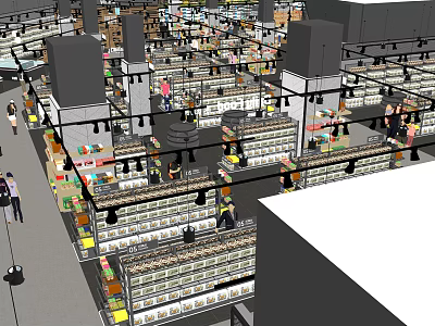 Supermarket Department Store Interior With Organized Shelves Shoppers And Diverse Products 3d model