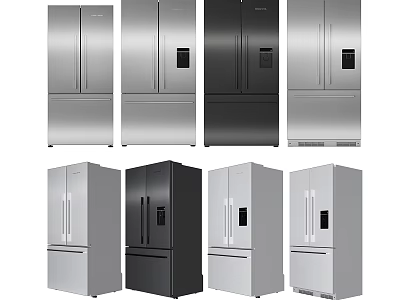 Various Modern Refrigerators And Freezers In Silver Black And Stainless Steel Finishes 3d model