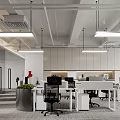 Modern Public Office Space With White Desks Black Chairs And Greenery