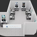 Modern Tech Exhibition Hall With Display Monitors Wall Posters And Ceiling Lights 3d model