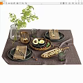 Stylish Dinnerware Set Including Plates Napkins Cutlery Avocado Nuts Glasses Vase Greenery on Linen Placemat