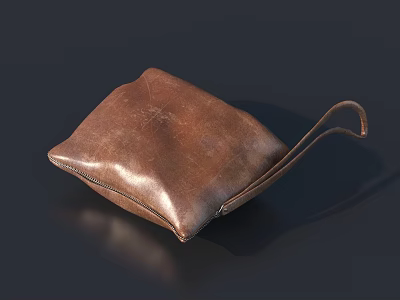 Brown Leather Small Bag with Long Thin Strap Textured Surface and Square Shape 3d model