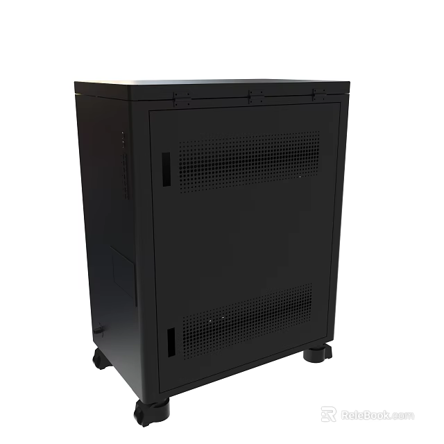 Black Server Cabinet With Perforated Panels And Mobile Wheels For IT Equipment 3d model 