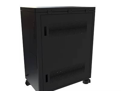 Black Server Cabinet With Perforated Panels And Mobile Wheels For IT Equipment 3d model