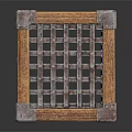 Decorative Ornament Set With Wooden Frame Metal Grid Cube Design And Corner Accents