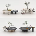 Modern Round Coffee Table Design With Plants Books And Decorative Items 3d model