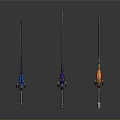 Fantasy Swords With Three Different Colorful Hilts Blue Purple Orange And Silver Blades