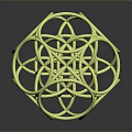 Green And Gold Intertwined Geometric Sphere With Metallic Texture Art Piece