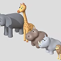 Cute Cartoon Animal Toy Figures Including Giraffe Elephant Hippo Rhino And Lion