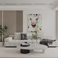 Modern Sofa Coffee Table Combination With White Sofa Oval Coffee Table Decorative Pillows And Green Plant