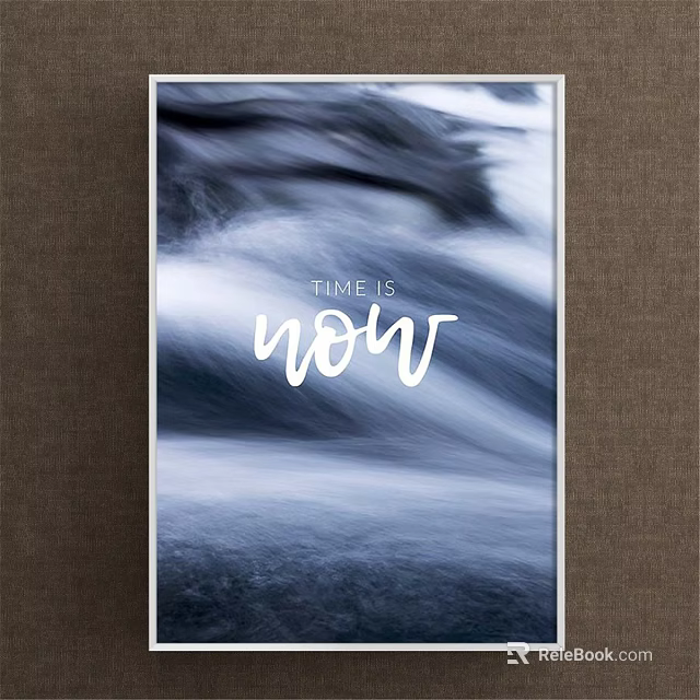 Abstract Painting With Black And White Water Flow And Time Is Now Text 3d model 