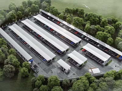 Modern Large Outdoor Car Parking Sun Shade Canopy Structure For Public Vehicle All Weather Protection 3d model