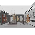 Modern Restaurant Interior With Marble Island Material Display Walls And Hanging Pendant Lights