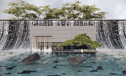 New Chinese Style Landscape Wall Dropping Water Landscape Wall Spitting Water Landscape Wall Welcome Pine Stone 3d model