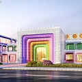 Colorful Modern School Building With Rainbow Archway Circular Windows And Multi Colored Sections 3d model