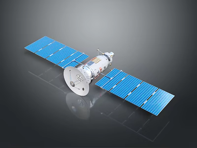 Modern Orbital Satellite With Blue Solar Panels And Metallic Body 3d model