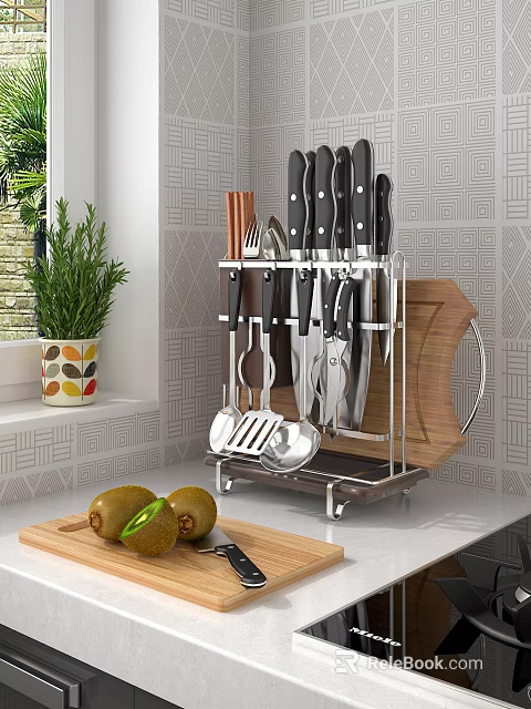 Modern Bathroom Cabinet Rack With Sleek Design And Multi Function Storage Shelves 3d model