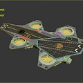 Sci Fi Aircraft Model With Blue Rotors Gray Body And Yellow Markings