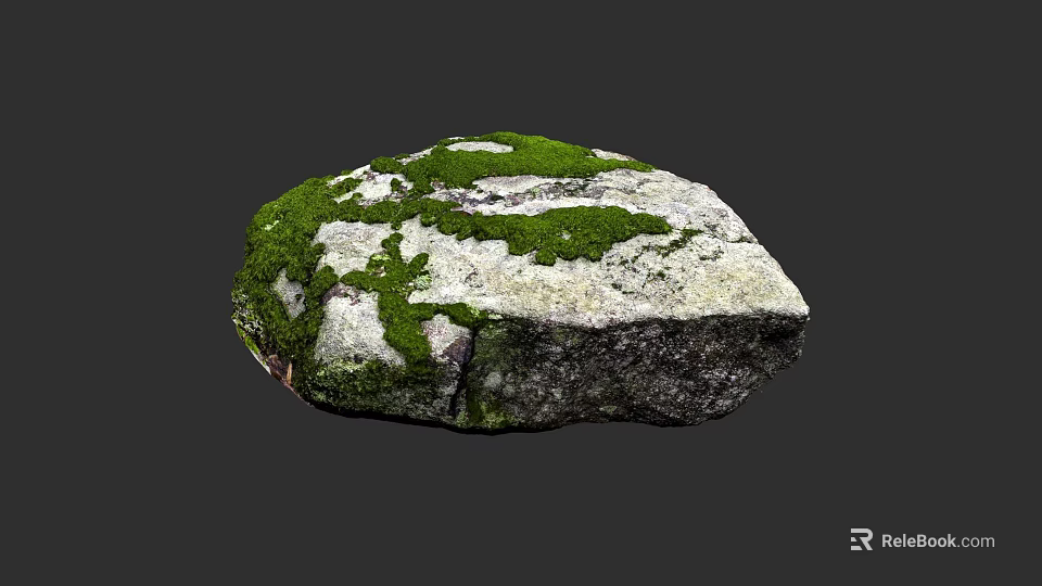 Natural Mossy Stone With Green Moss And Rough Surface For Decorative Use 3d model 