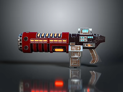 Futuristic Sci Fi Weapon With Red And Silver Body Glowing Orange Accents And Mechanical Structure 3d model