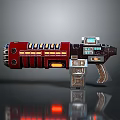 Futuristic Sci Fi Weapon With Red And Silver Body Glowing Orange Accents And Mechanical Structure