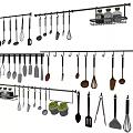 Hanging Kitchen Utensils Including Spatulas Spoons and Wall Storage Racks 3d model
