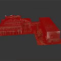 Vintage Architectural Model Featuring Historical Buildings With Detailed Roofs Windows And Small Tree