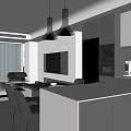 Modern Open Concept Dining and Living Room With Pendant Lights Sofa Dining Table And Cabinets