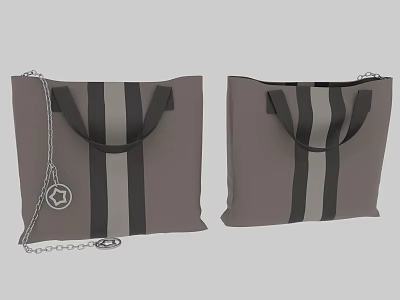 Two Gray Bags with Black and Gray Stripes and Chain Detail on Handles 3d model