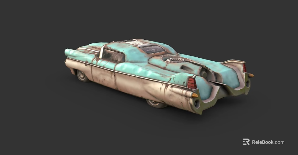 Vintage Turquoise Weathered Classic Car With Streamlined Body And Old Fashioned Details 3d model 