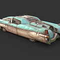 Vintage Turquoise Weathered Classic Car With Streamlined Body And Old Fashioned Details
