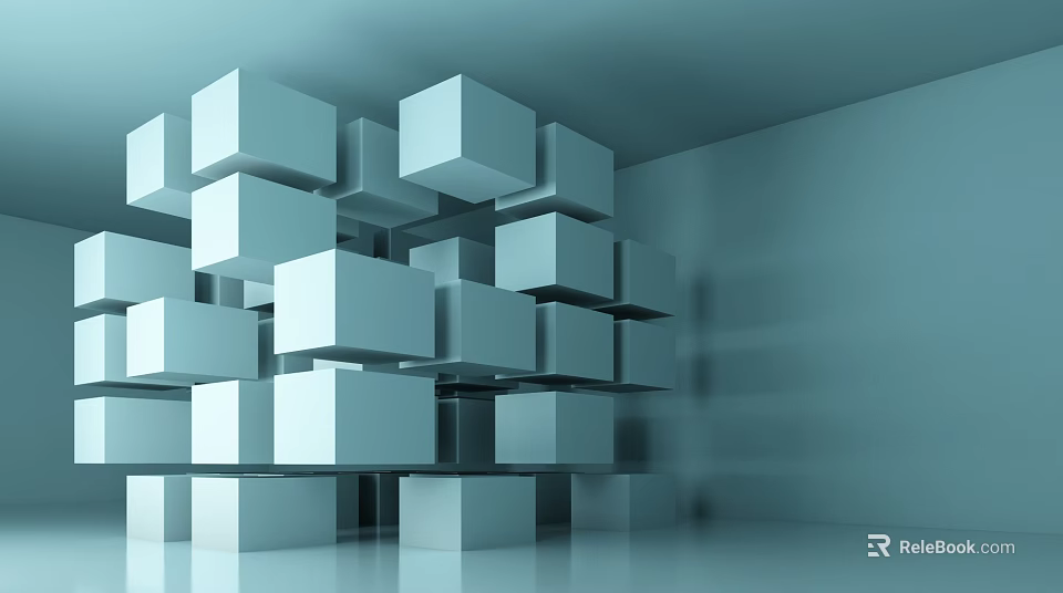 Modern White Cubes Stacked Geometric Wall Design With Light Blue Background 3d model