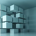 Modern White Cubes Stacked Geometric Wall Design With Light Blue Background 3d model