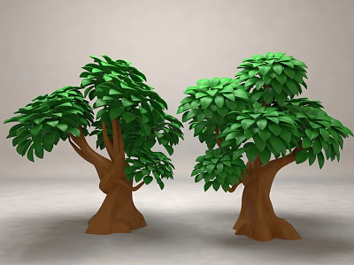 Tree Q Version Tree Plant Decorative Set Leaves Cartoon 3d model