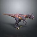 3D Dinosaur Model Featuring Purple Orange Stripes Horned Head Standing Pose Gray Background Reflection 3d model