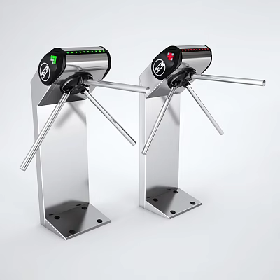 Public Facility Turnstiles With Silver Metal Body Display Screens And Green And Red Indicators 3d model