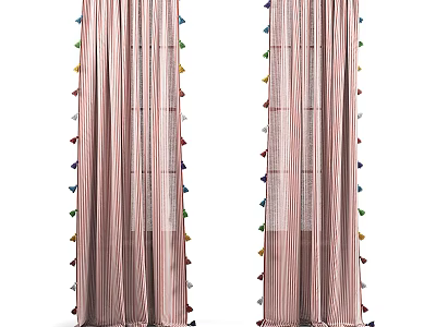 Elegant Pink Striped Curtains With Colorful Tassels For Home Window Decor 3d model