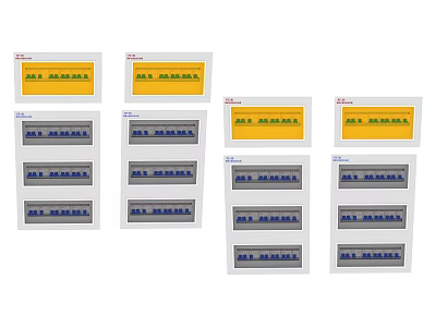 Industrial Equipment Control Panels With Yellow And Blue Displays In Organized Arrangement 3d model