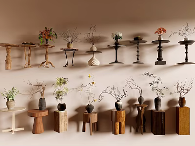 Different Designs of Elegant Side Tables With Decorative Vases And Potted Plants 3d model