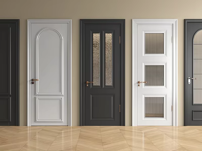 Various Hinged Door Designs For Home Interior With Glass Panels And Color Options 3d model