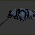 Armored Character With Blue And Black Metallic Armor Holding Sword In Standing Pose
