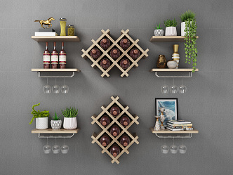 Nordic Style Wall Storage Rack Wall Decorations Storage Rack Wine Rack Combination 3d model