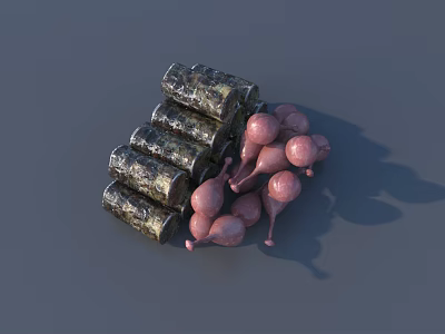 Decorative Garden Ornaments with Cylindrical Rolls and Pink Spherical Decor Pieces Arrangement 3d model