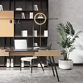 Modern Desk and Chair Desk Table and Chair Combination Bookcase Office Desk 3d model