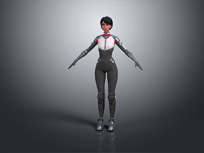Futuristic Game And Movie Character In Gray White Red Uniform With Gloves Boots Standing Pose 3d model
