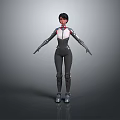 Futuristic Game And Movie Character In Gray White Red Uniform With Gloves Boots Standing Pose