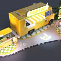 Yellow Food Truck With Outdoor Seating Umbrella Flamingo Decorations And 2023 Signage