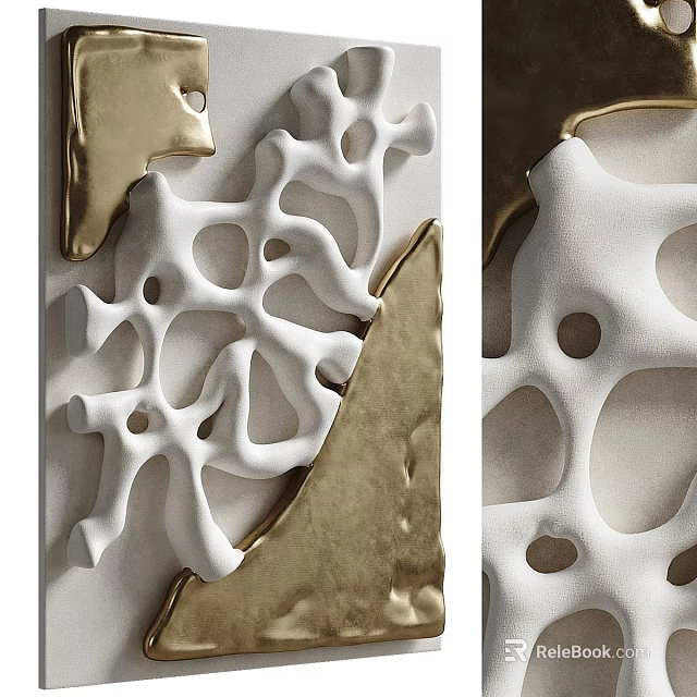 Modern Abstract Wall Decor with White and Gold Hollow Out Design Elements 3d model 